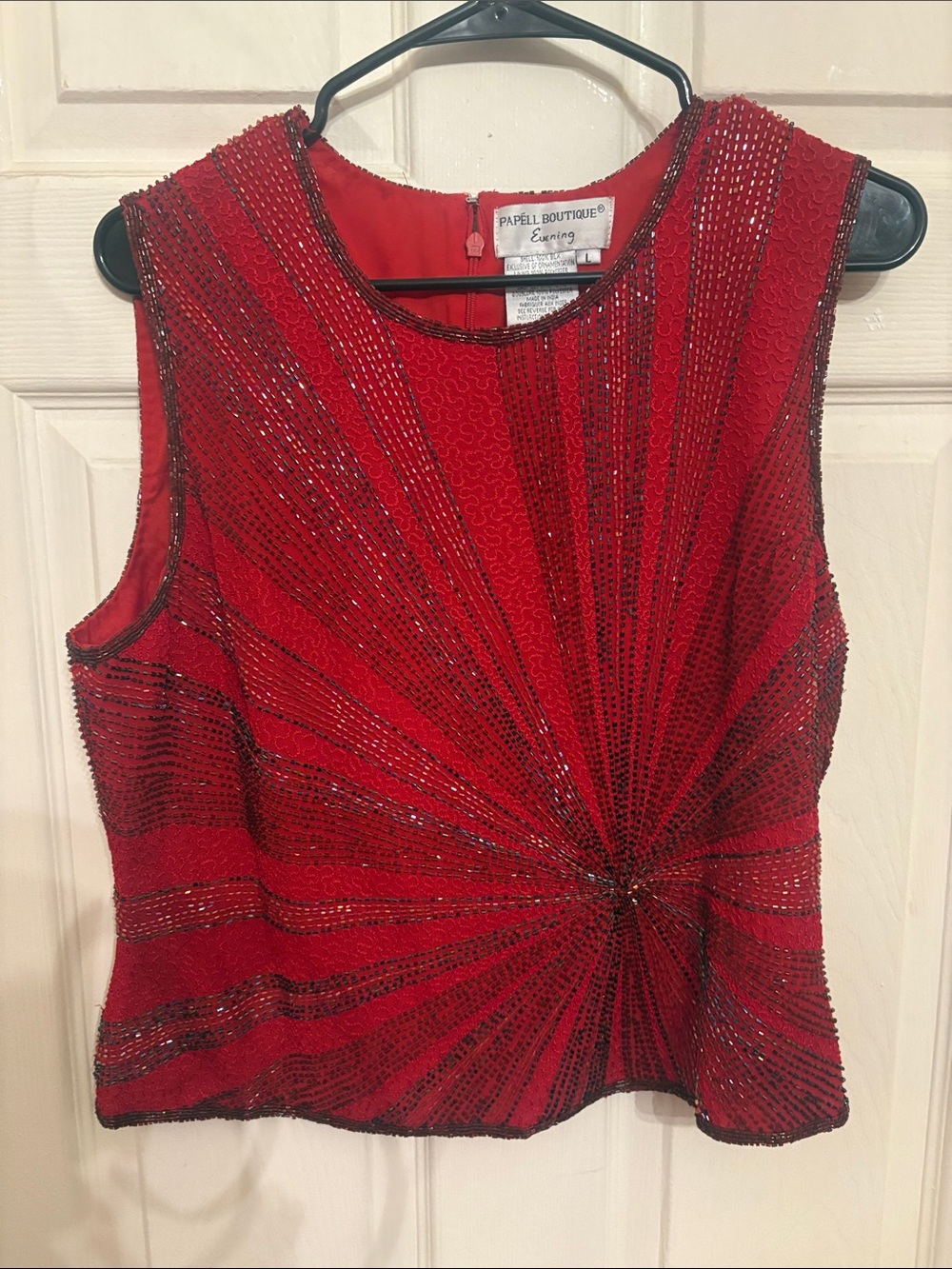 Papell Boutique Red Beaded Sleeveless Evening Tank Top